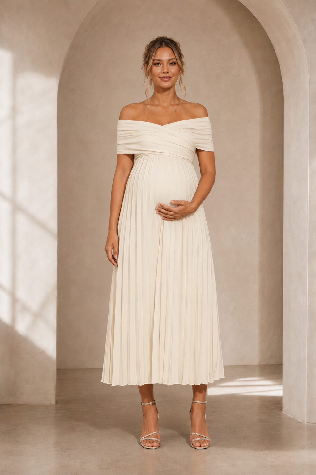 Elara Pleated Maternity Occasion Dress